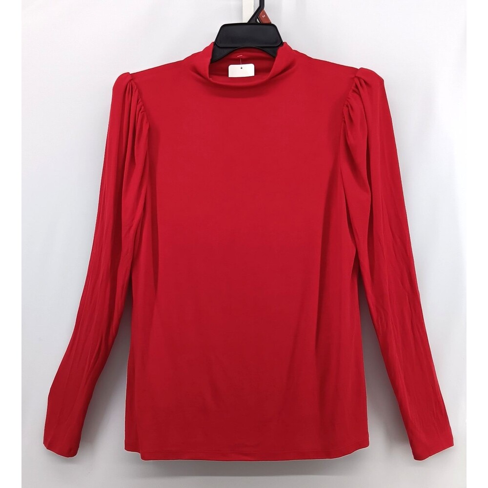 Studio Park Blouse Womens Large Red Long Sleeve Mock Neck Lined Pullover Top